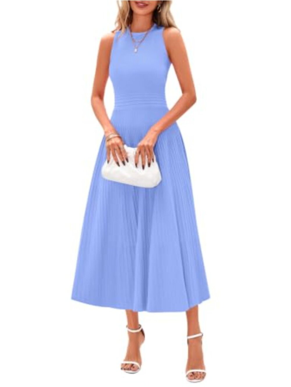 Women's Pleated Sleeveless Midi Work Dress A-Line Business Casual